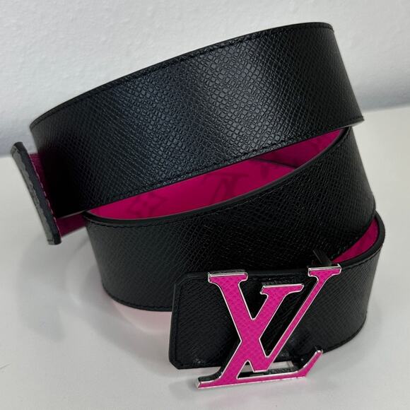 Louis Vuitton Pink LV Initial Reversible Belt Pink & Black Leather 95/38 - Picture 2 of 10